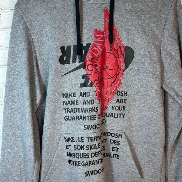 Nike Air Jordan Wings Swoosh Gray Pullover Hoodie Hooded Sweatshirt Mens Small S - Picture 2 of 8
